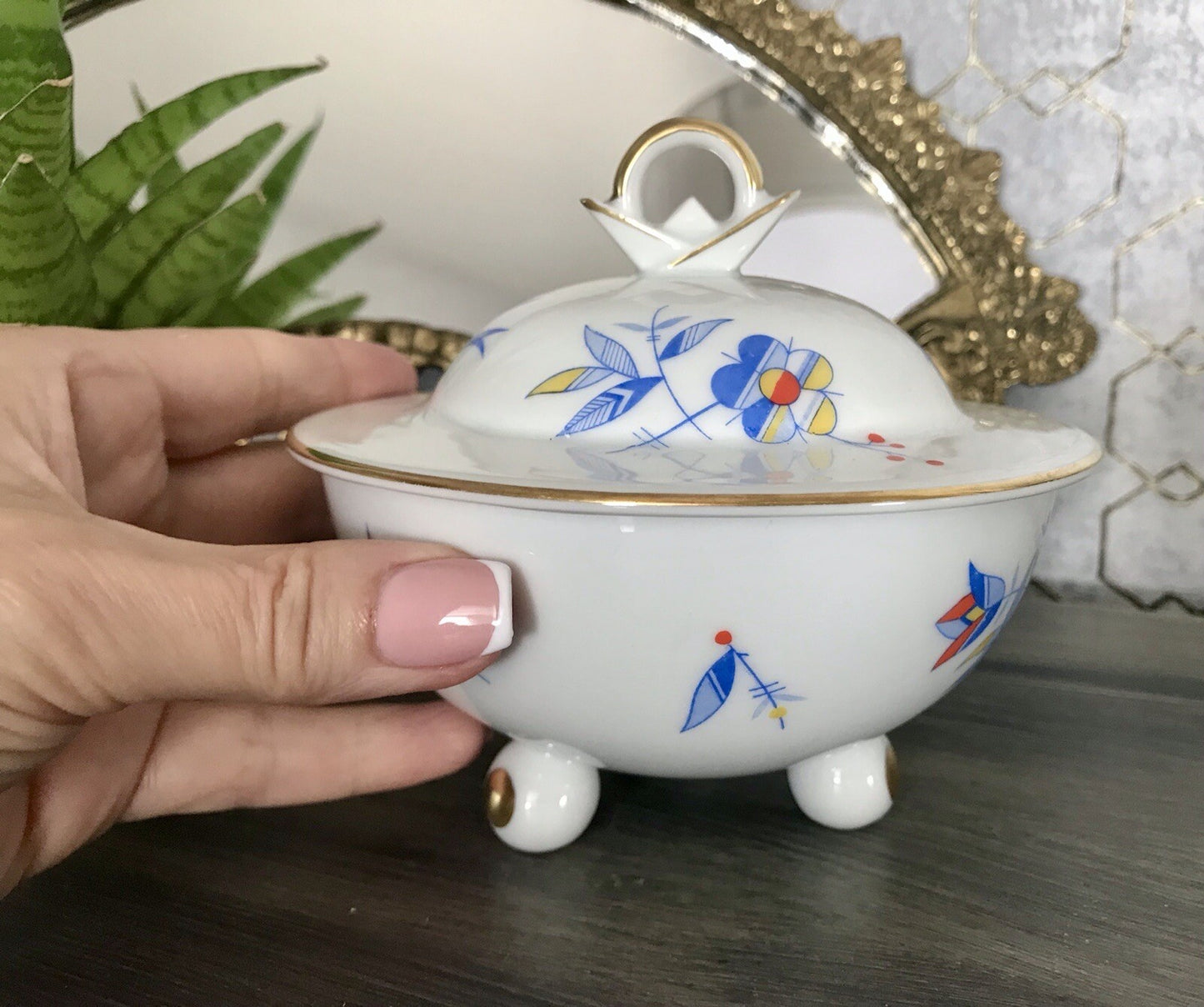 Antik Art Déco Porzellan Dose Deckeldose Schatulle Bonboniere Ullersricht Weiden