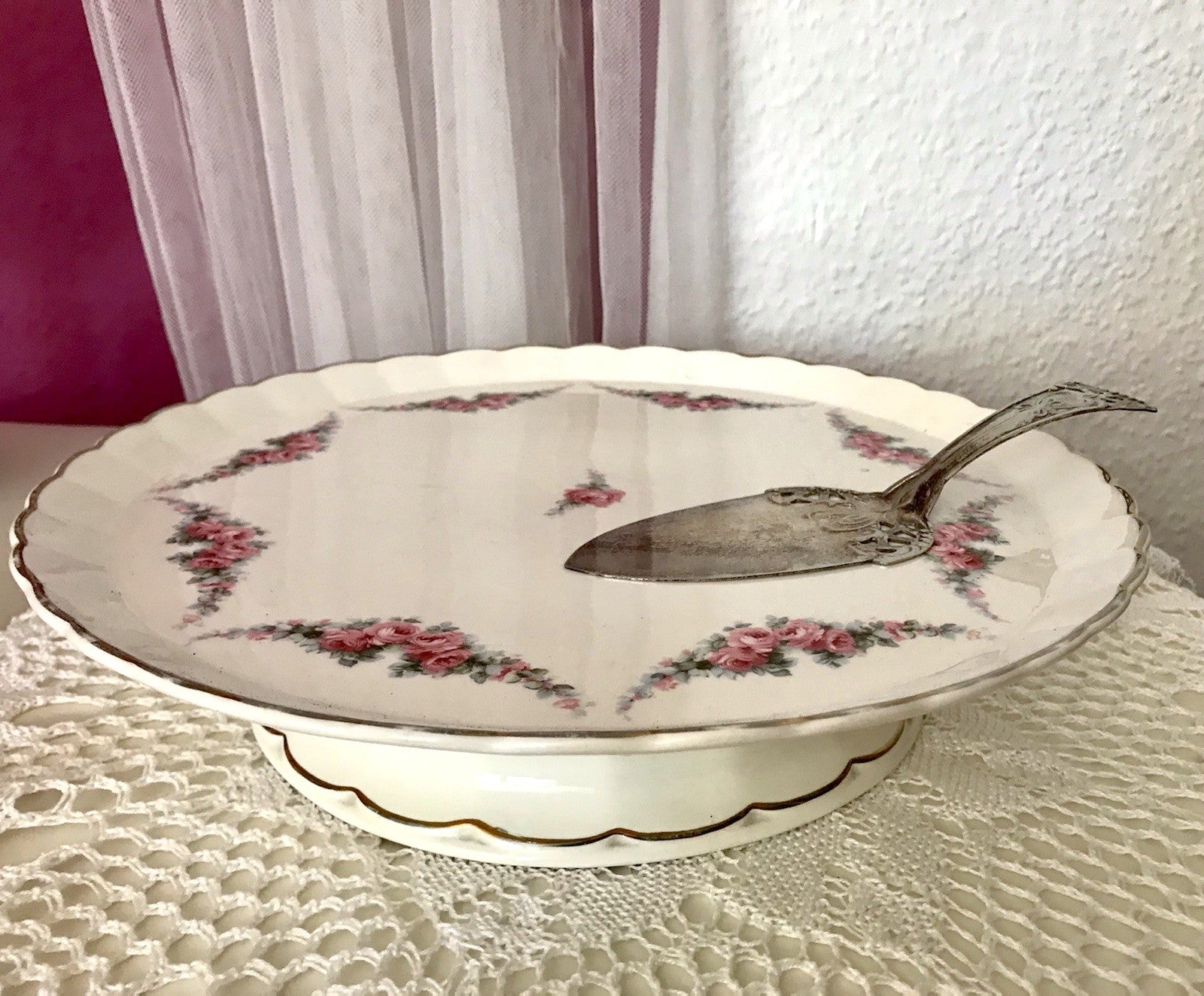 Antik Max Rösler Keramik Tortenplatte Tortenständer Rosen Art Déco