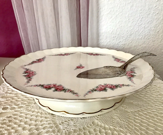Antik Max Rösler Keramik Tortenplatte Tortenständer Rosen Art Déco