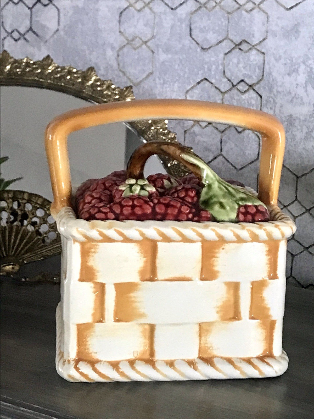 Antik Sarreguemines France Majolika Keramik  Korb Zierschale Schale Obstkorb