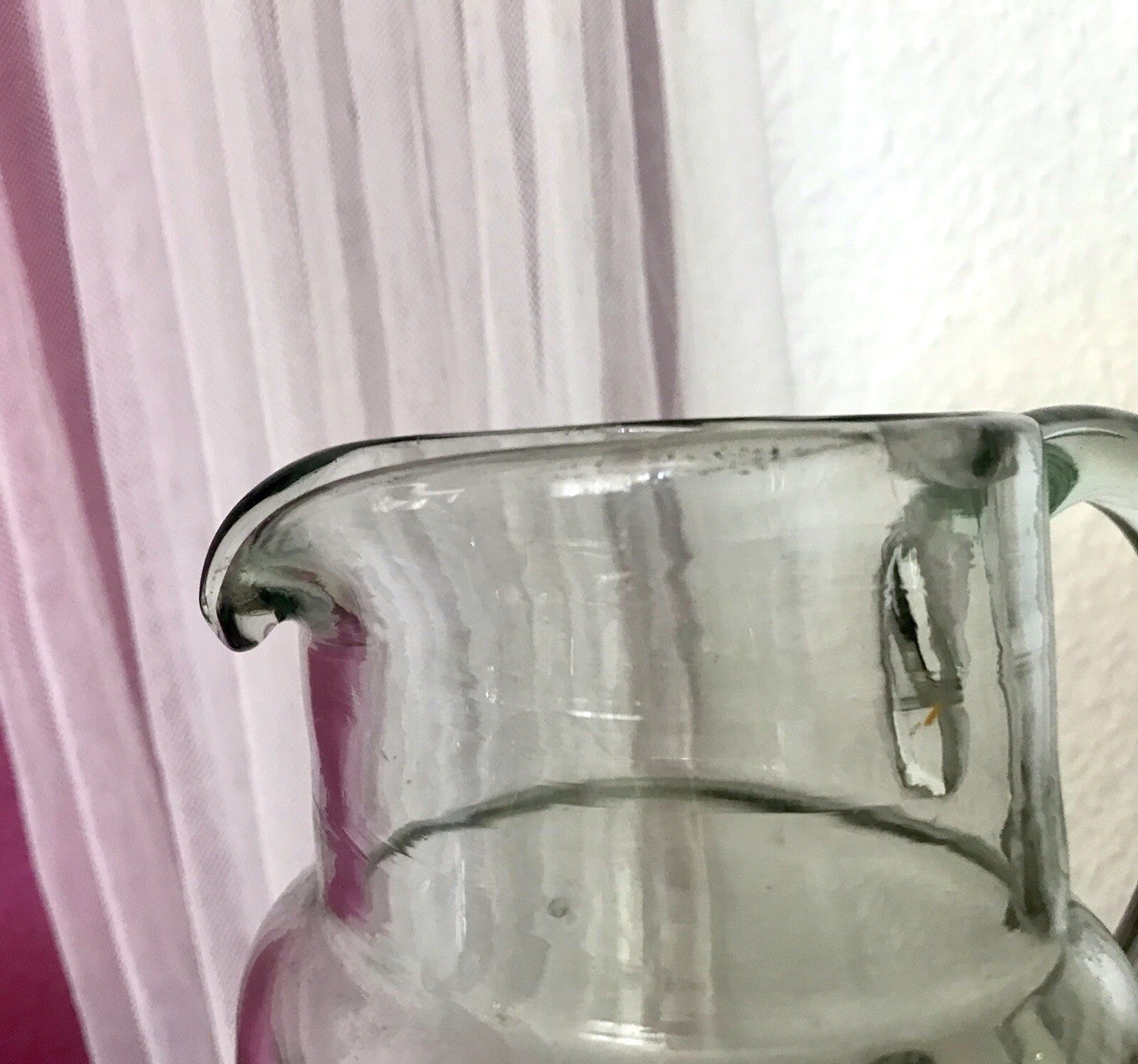 Antik groß Krug Glas Karaffe Kanne Wasserkrug Glas mundgeblasen light türkis