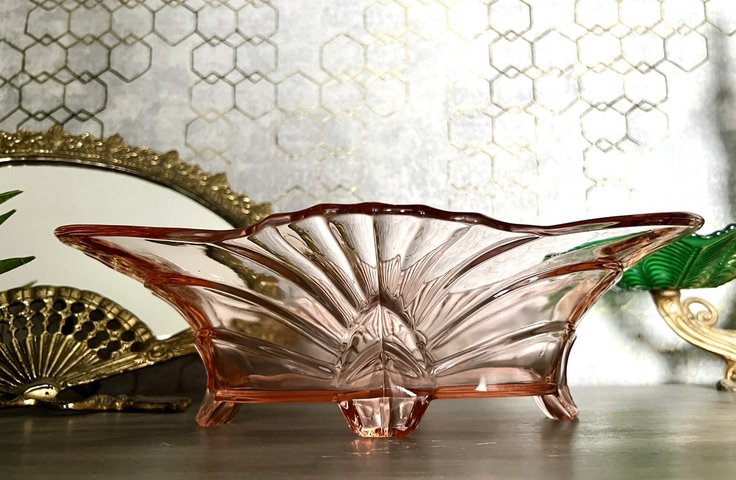 Antik Jardiniere Brockwitz Rosalin Rosa Art Déco Schale Pressglas Glasschale