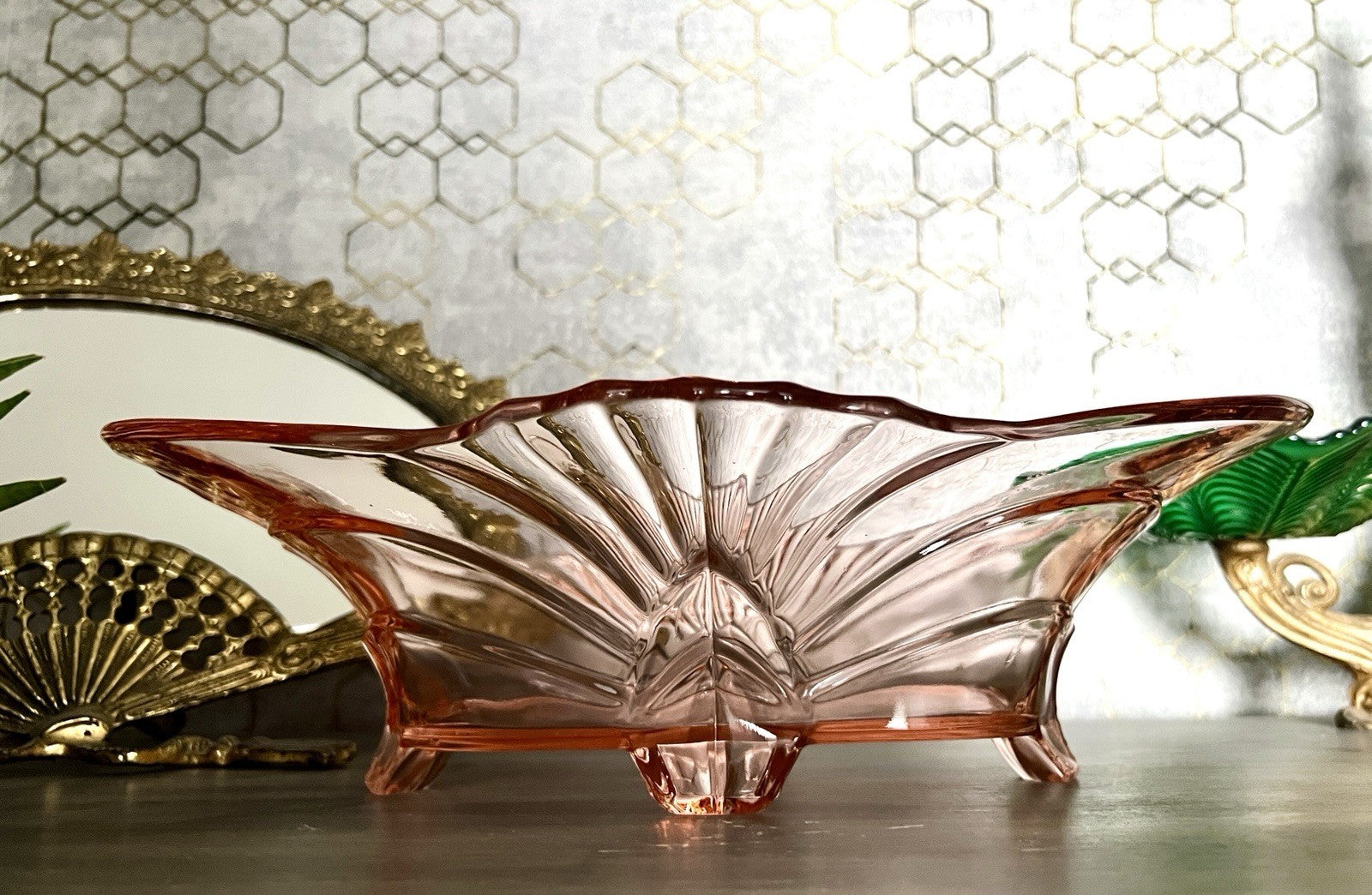 Antik Jardiniere Brockwitz Rosalin Rosa Art Déco Schale Pressglas Glasschale