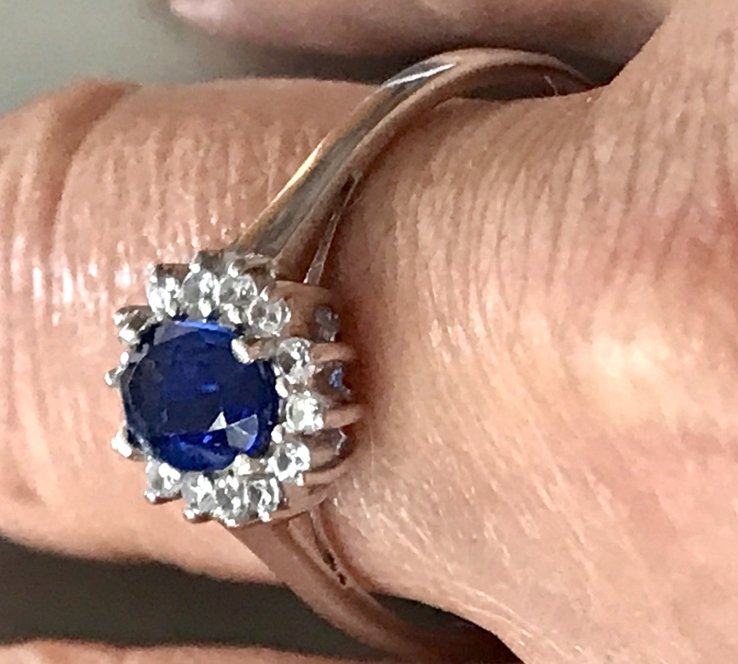 Vintage Entourage Halo Ring farblose Steine & Saphir Silber 925  ~Gr.62 63