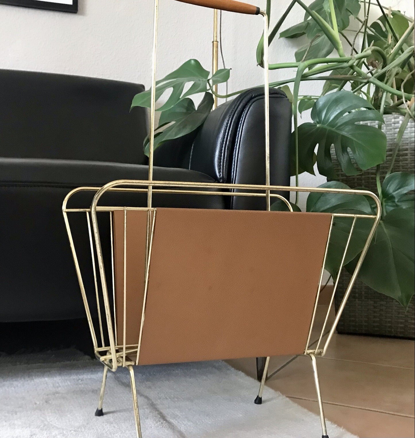 Vintage 60er Mid Century String-Ära Zeitungsständer Kultig gold braun
