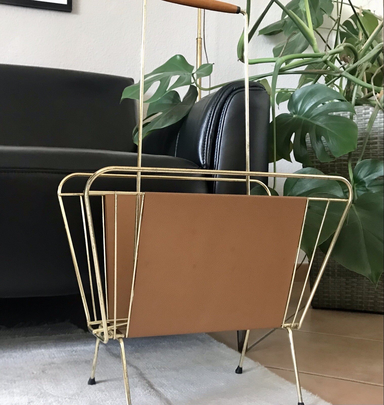Vintage 60er Mid Century String-Ära Zeitungsständer Kultig gold braun