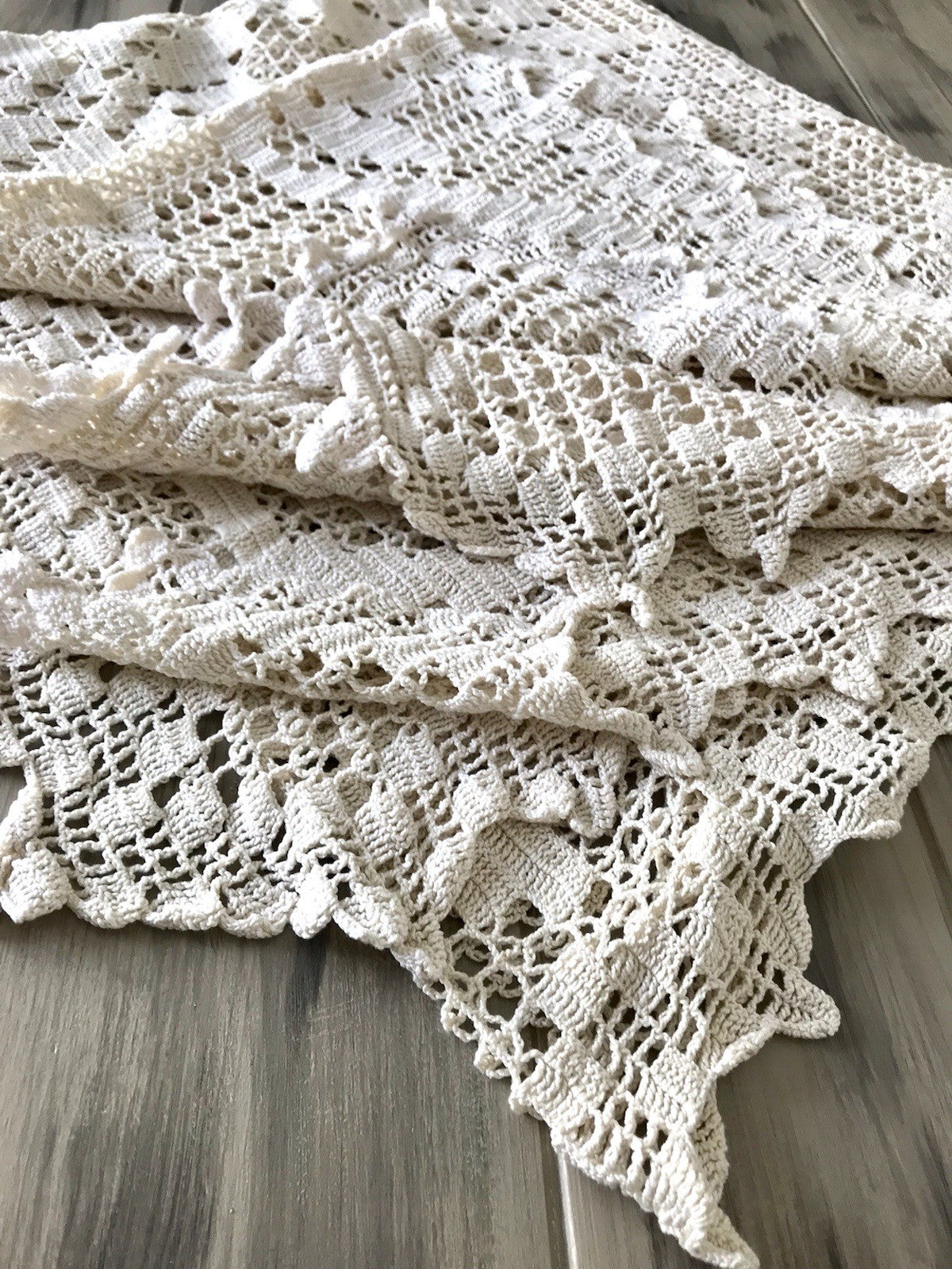 Antik Häkelspitze Tischdecke gehäkelt Creme Baumwolle Spitze Landhaus 170x145