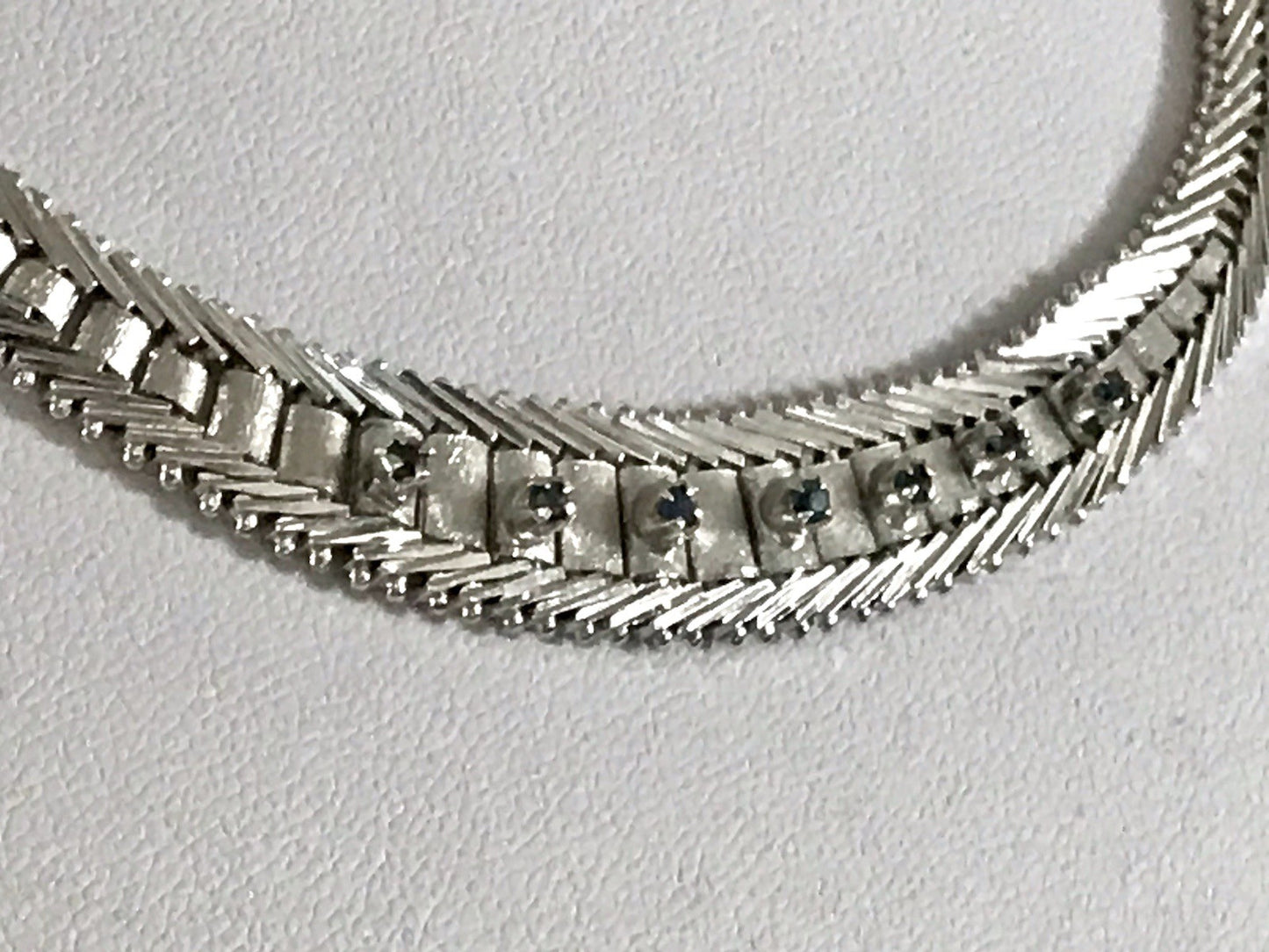 Antik Edel Art Déco 835 Silber Collier rhodiniert Halskette blau Steine Armband