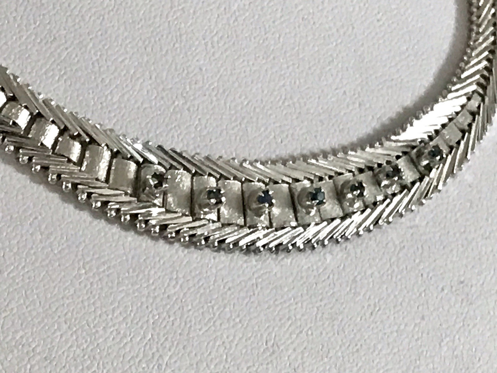Antik Edel Art Déco 835 Silber Collier rhodiniert Halskette blau Steine Armband