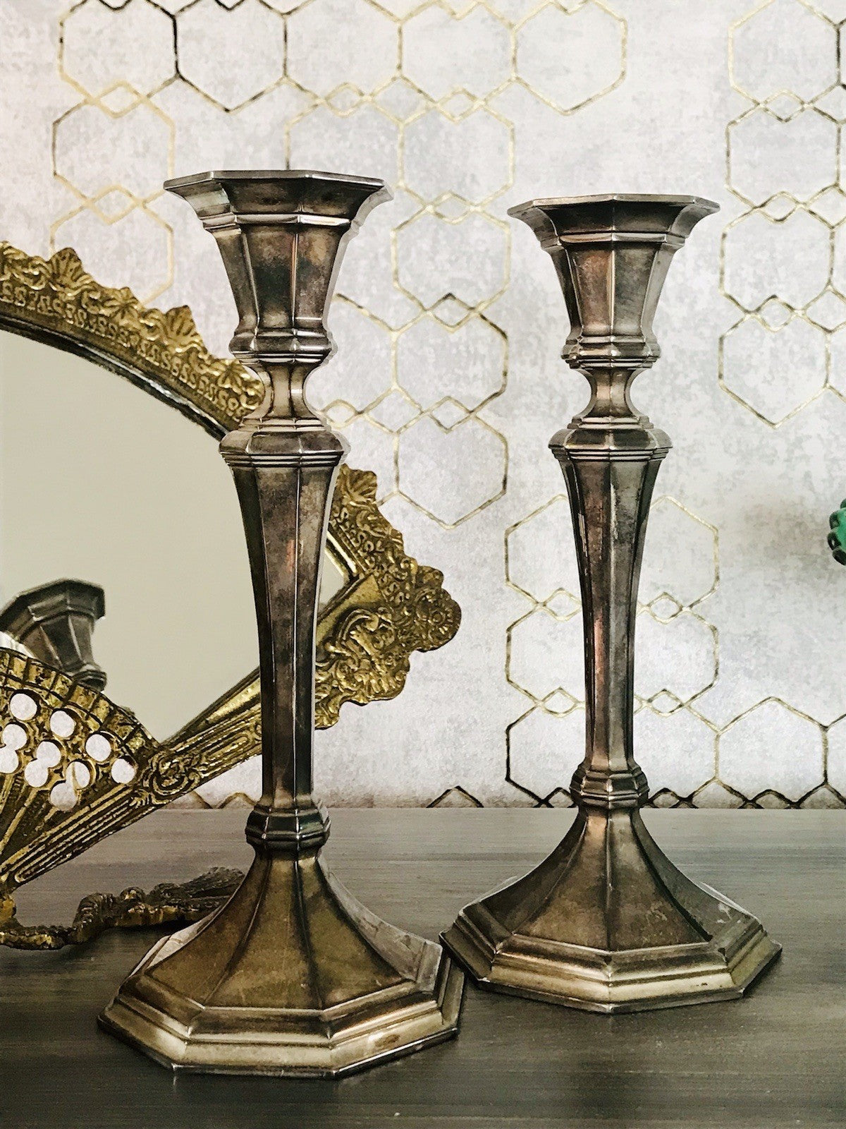 Antik 2 Kerzenleuchter Kerzenständer Art Déco Leuchter versilbert