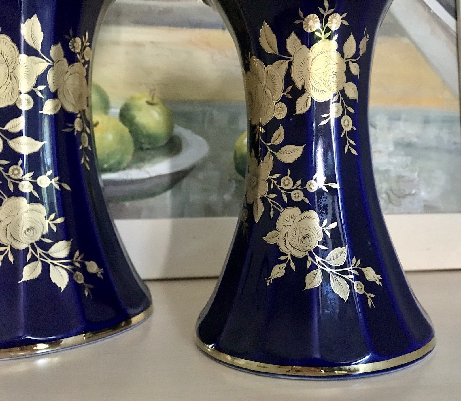 Vintage Alt 1 Porzellan Prunkvase Vase Echt Kobalt Golddekor