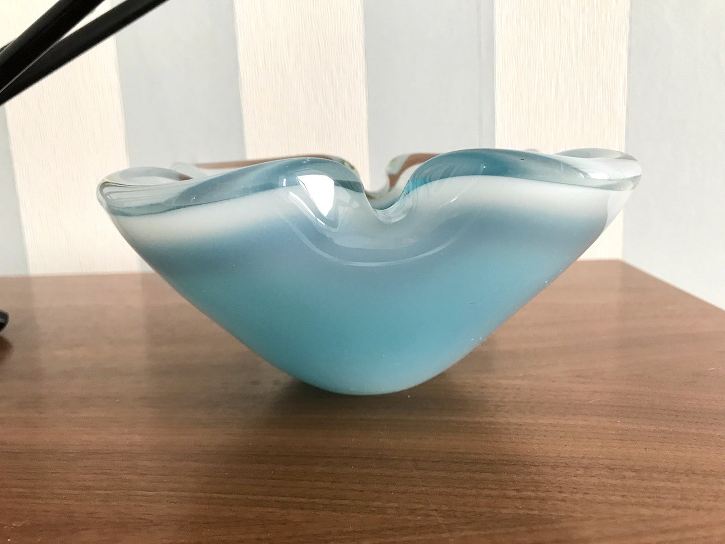 Vintage 60er Murano Glas Schale Barovier? türkis blau weiß edel