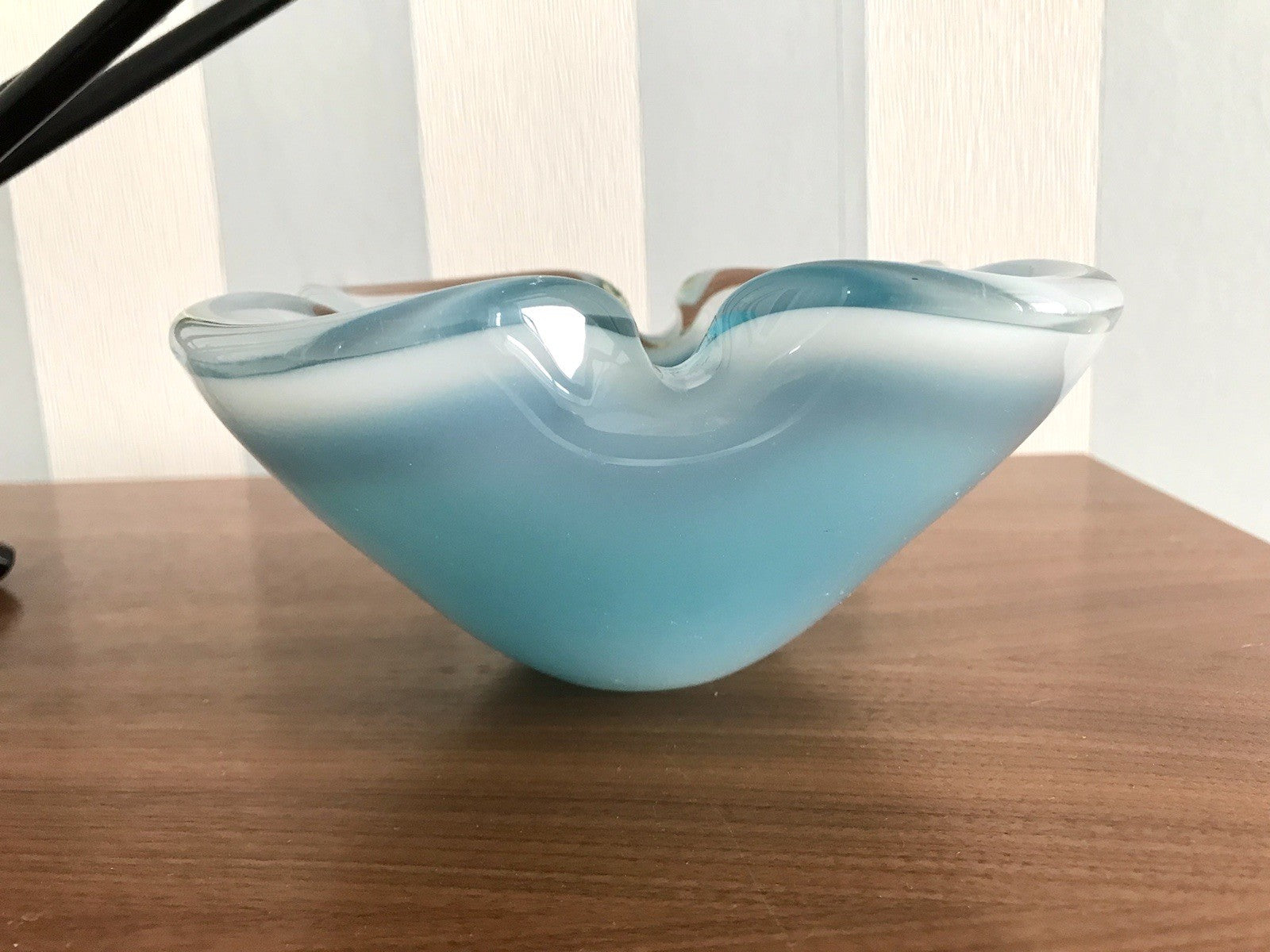 Vintage 60er Murano Glas Schale Barovier? türkis blau weiß edel