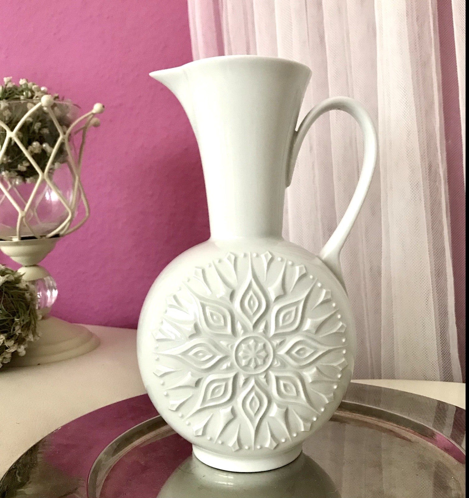 Vintage 60er Porzellan Vase OpArt Seltmann Vohenstrauß Porzellan Bavaria weiß