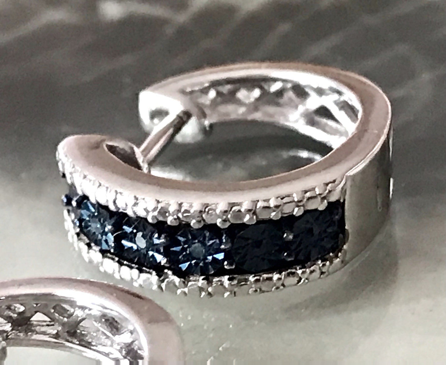 Ohrringe 925 Silber Creole Klappcreolen blaue Steine Saphire? Edel HN