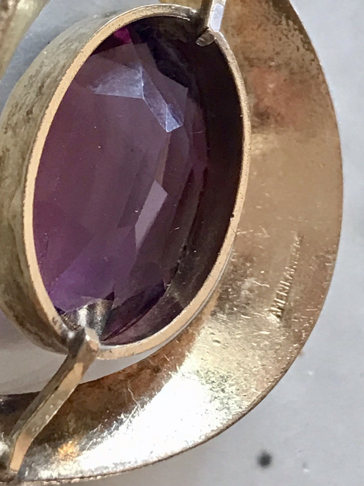 Vintage Designer Anhänger lila Stein Amethyst? Amerik. Doublè vergoldet