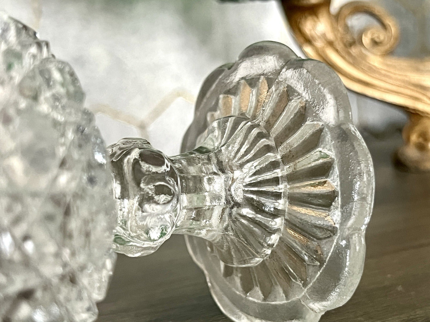 Antik Jugendstil Art Déco Pressglas Glas Fußschale Schale Zuckerschale