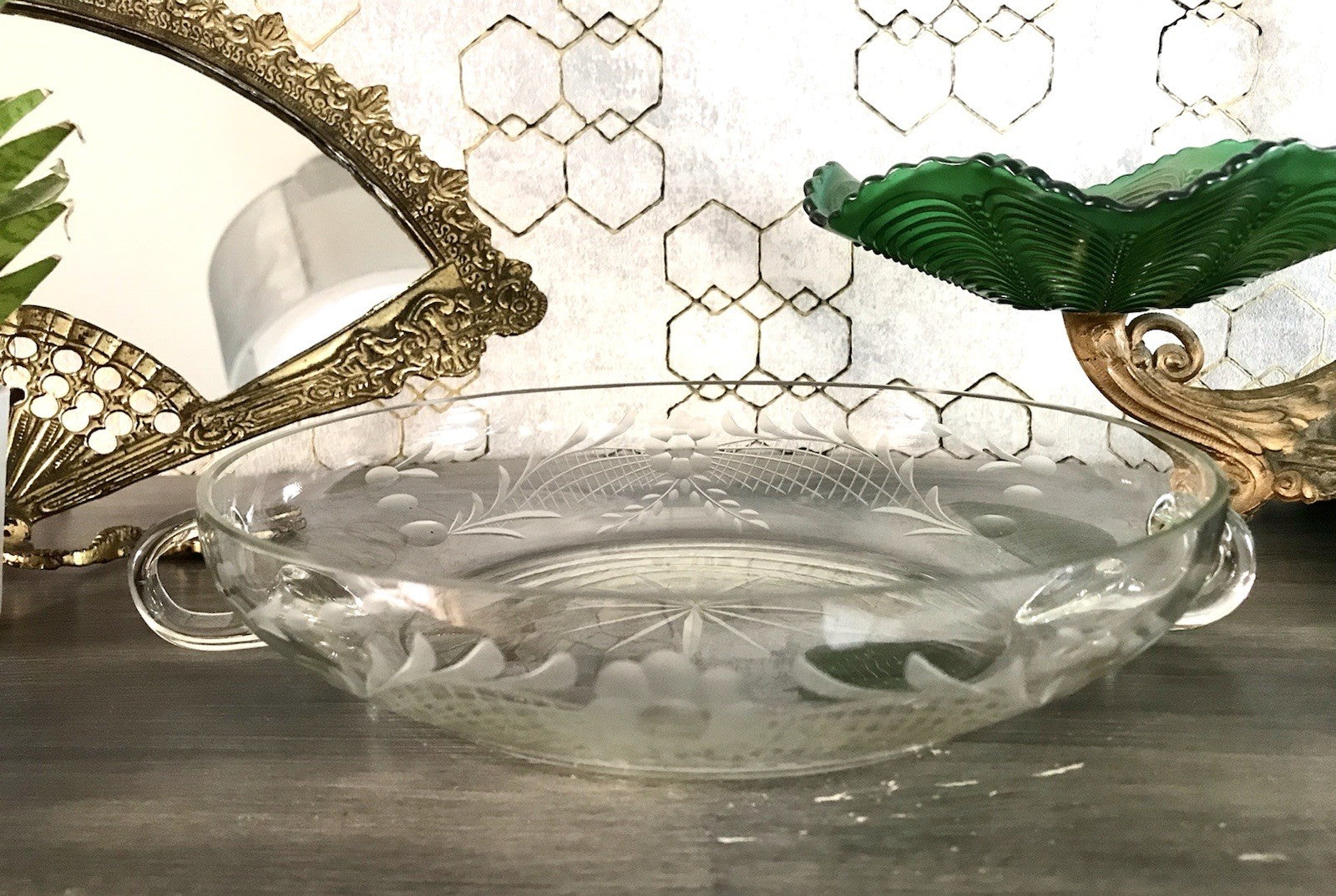 Antik EDEL Art Déco Schale Glasschale mundgeblasen geschliffen mit Henkeln