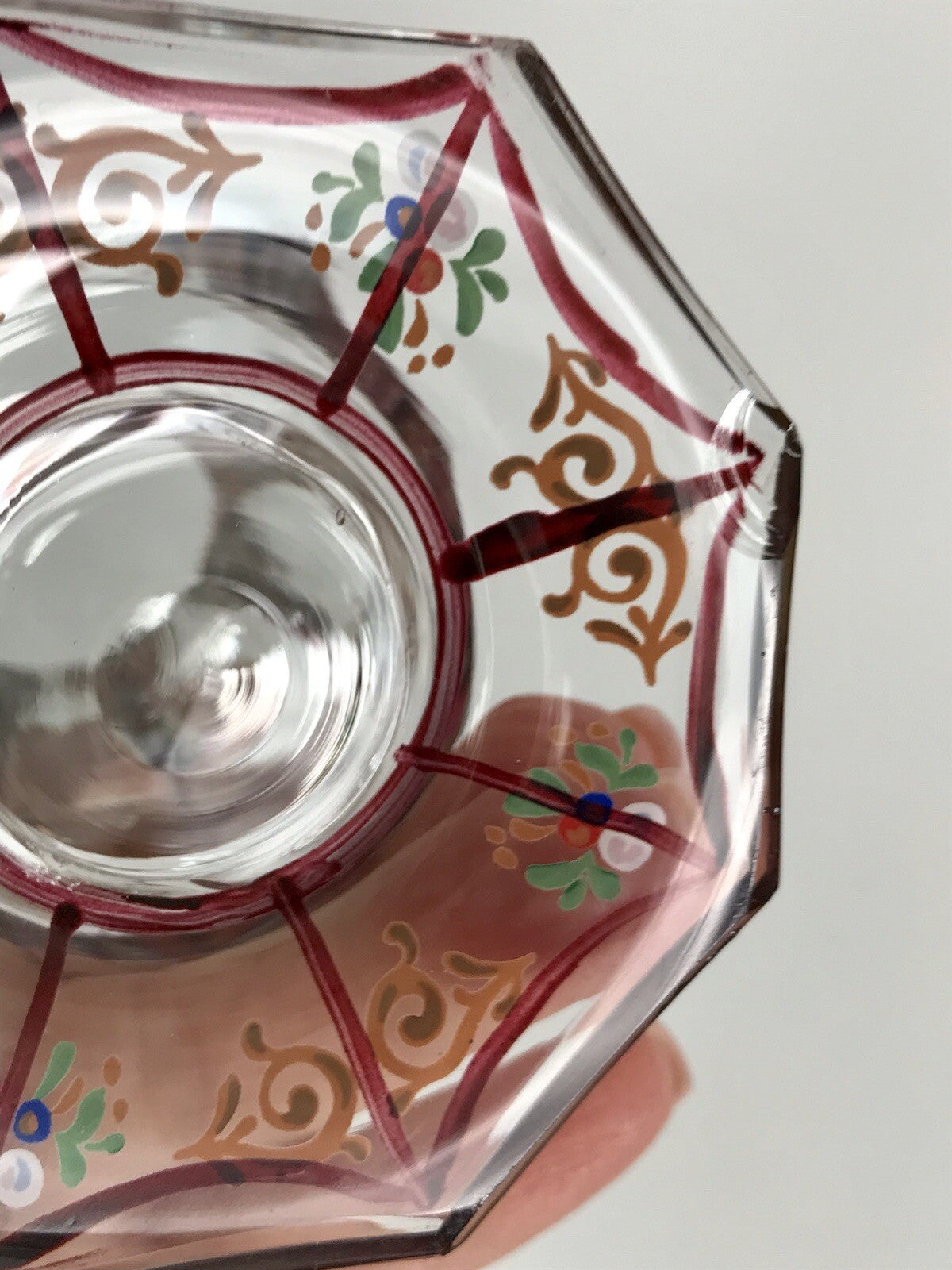 Antikisiert Replik Böhmisch Biedermeier Email-Malerei Glas Fußbecher bemalt
