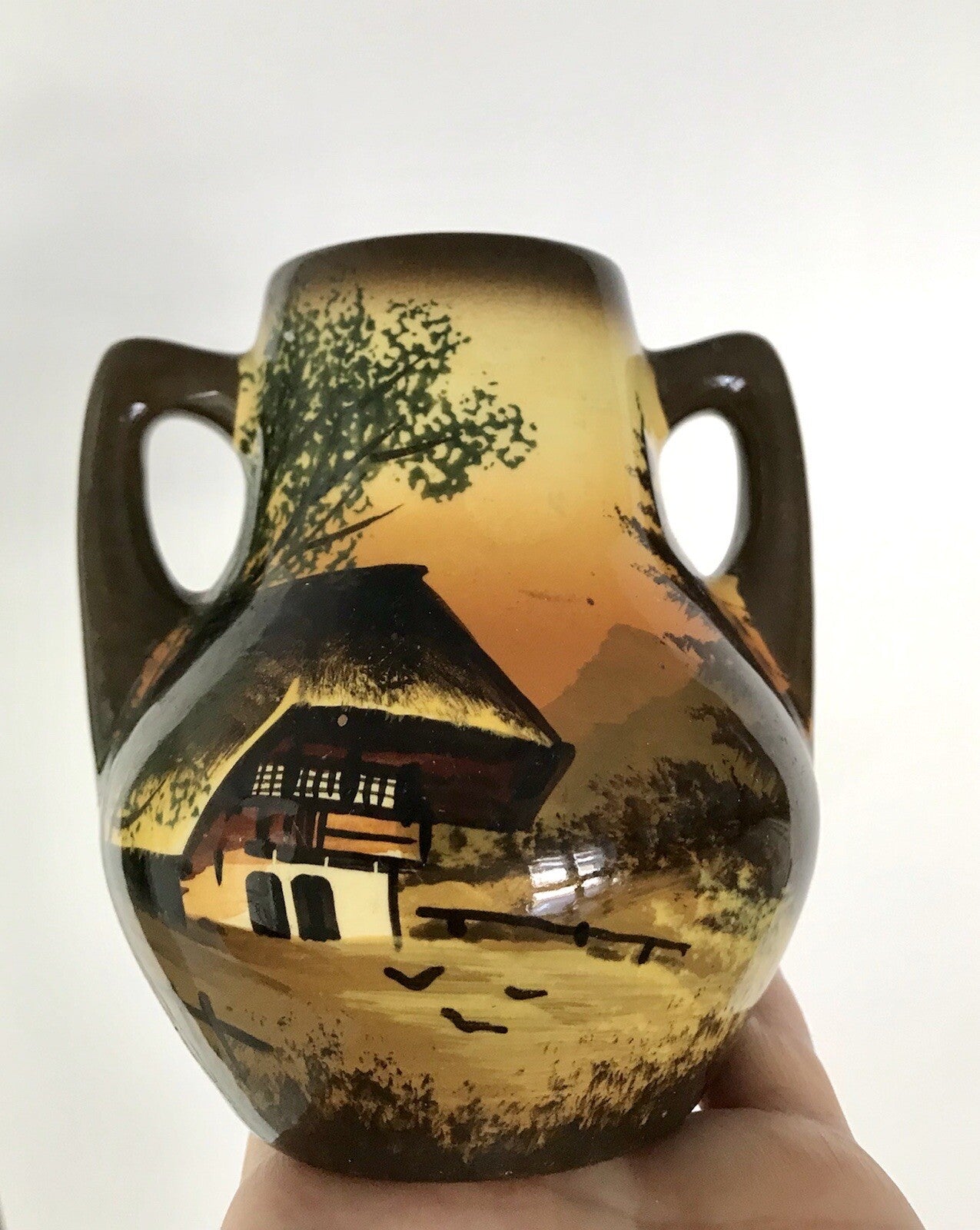 Antik  Keramik Majolika Schramberg  Vase Väschen handbemalt
