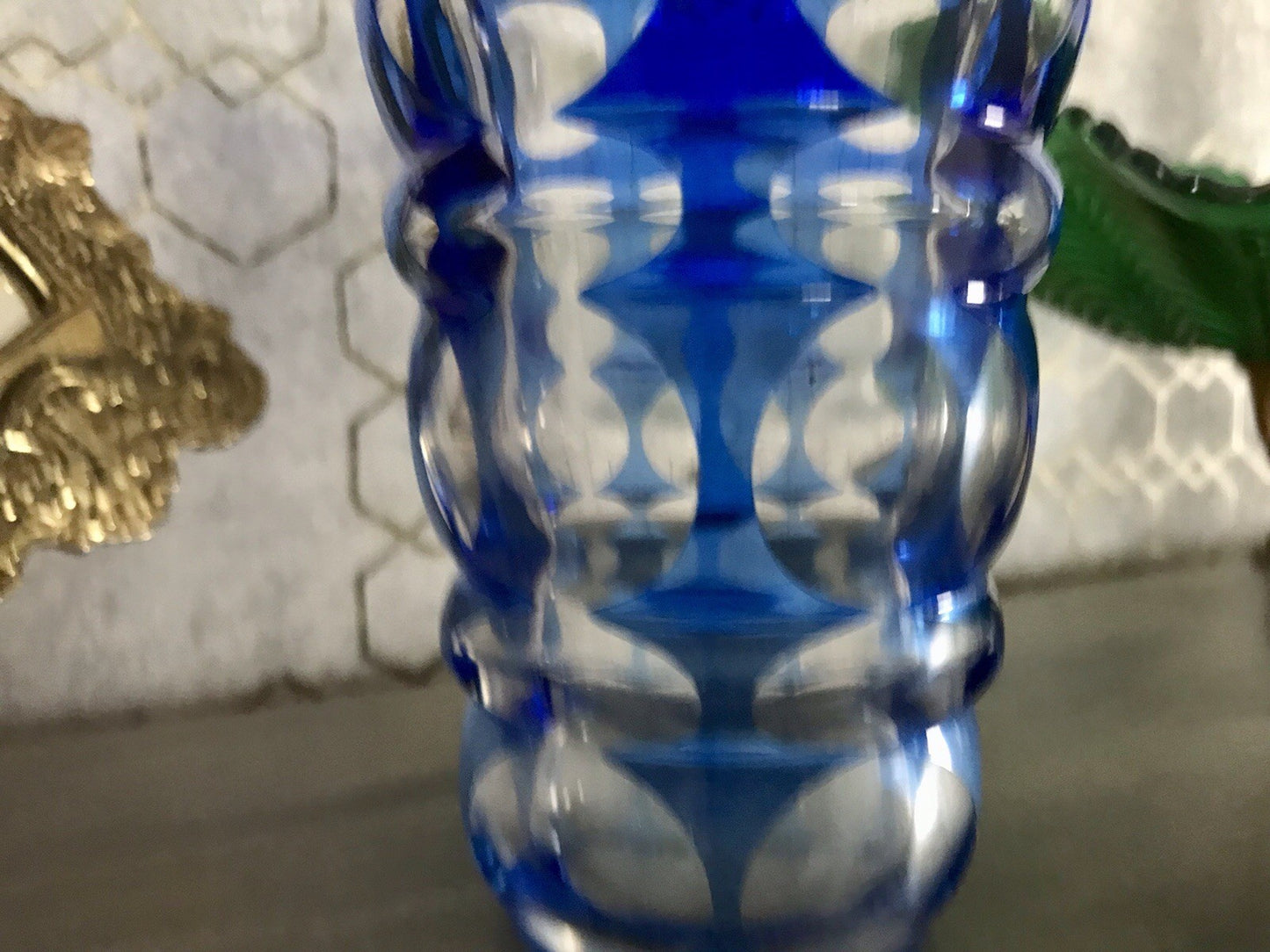 Antik? Art Déco Vase Glasvase Vase Glas Kristallglas Entwurf Meltzer Haida blau