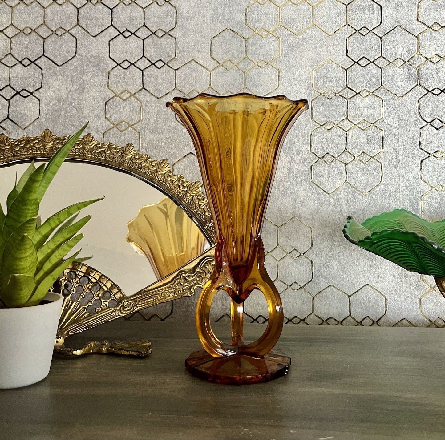 Art Déco 1 Vase Glasvase Pressglas Antik Bernstein Gelb Amber Glas Stölzle?