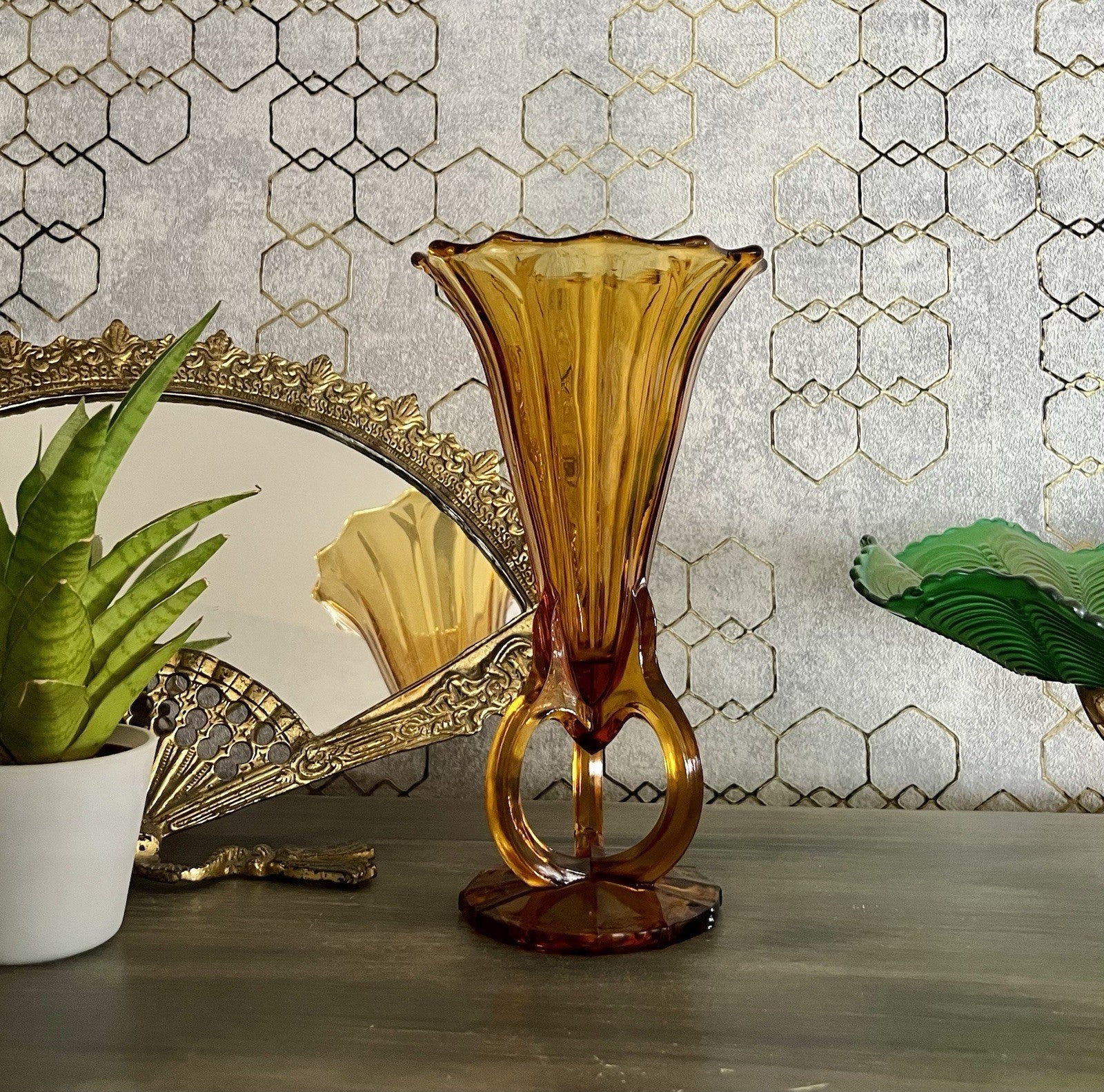 Art Déco 1 Vase Glasvase Pressglas Antik Bernstein Gelb Amber Glas Stölzle?