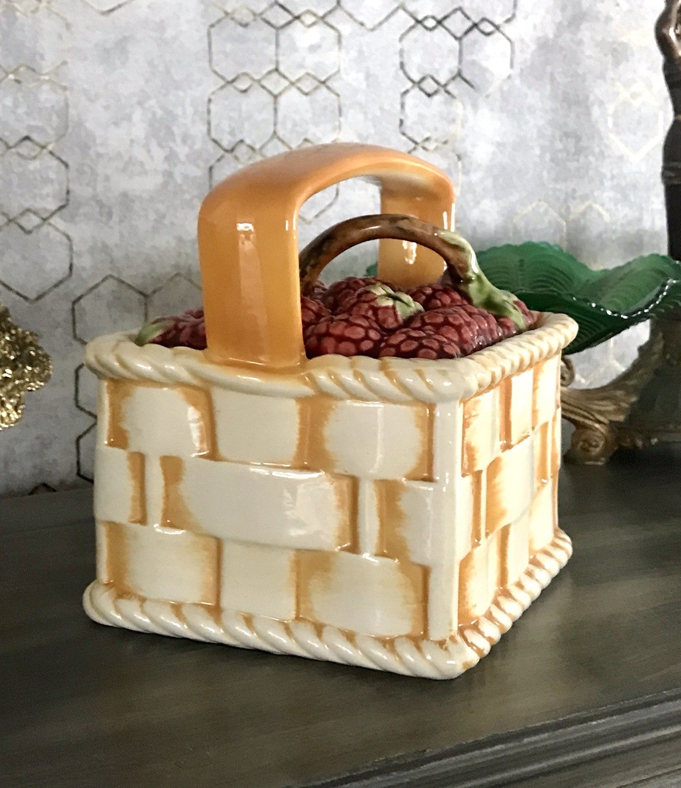 Antik Sarreguemines France Majolika Keramik  Korb Zierschale Schale Obstkorb