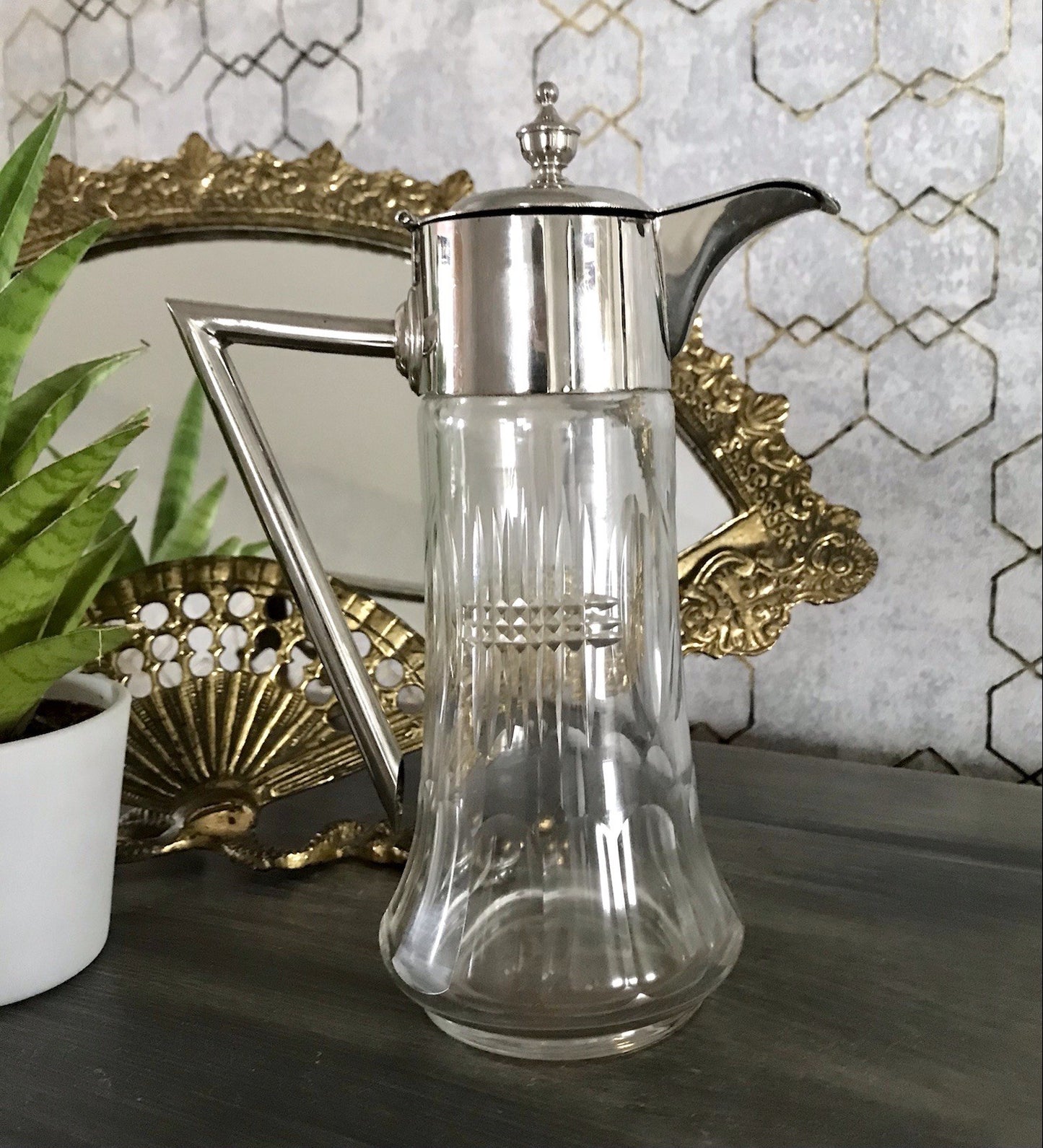 Antik Karaffe Dekanter Metallmontur versilbert? Kristallglas Schliff Edel!