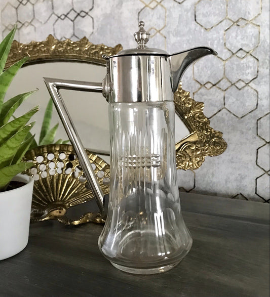 Antik Karaffe Dekanter Metallmontur versilbert? Kristallglas Schliff Edel!