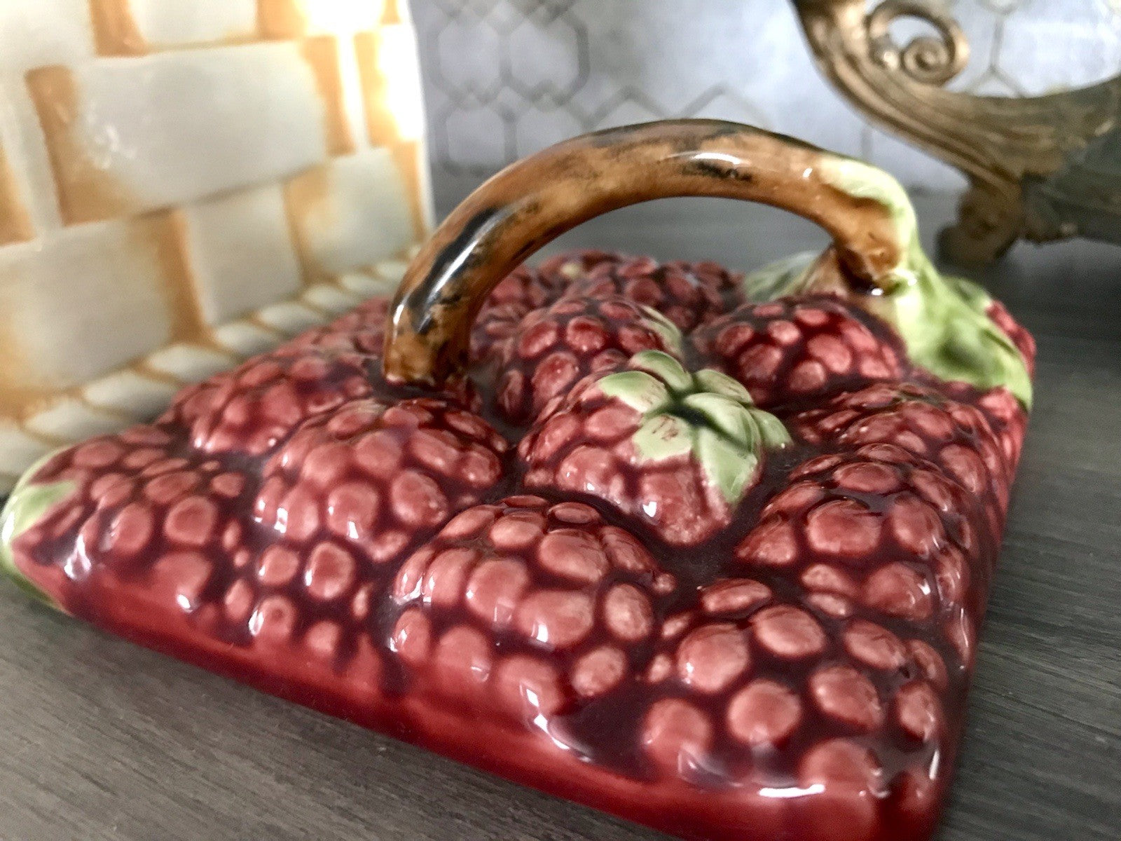 Antik Sarreguemines France Majolika Keramik  Korb Zierschale Schale Obstkorb