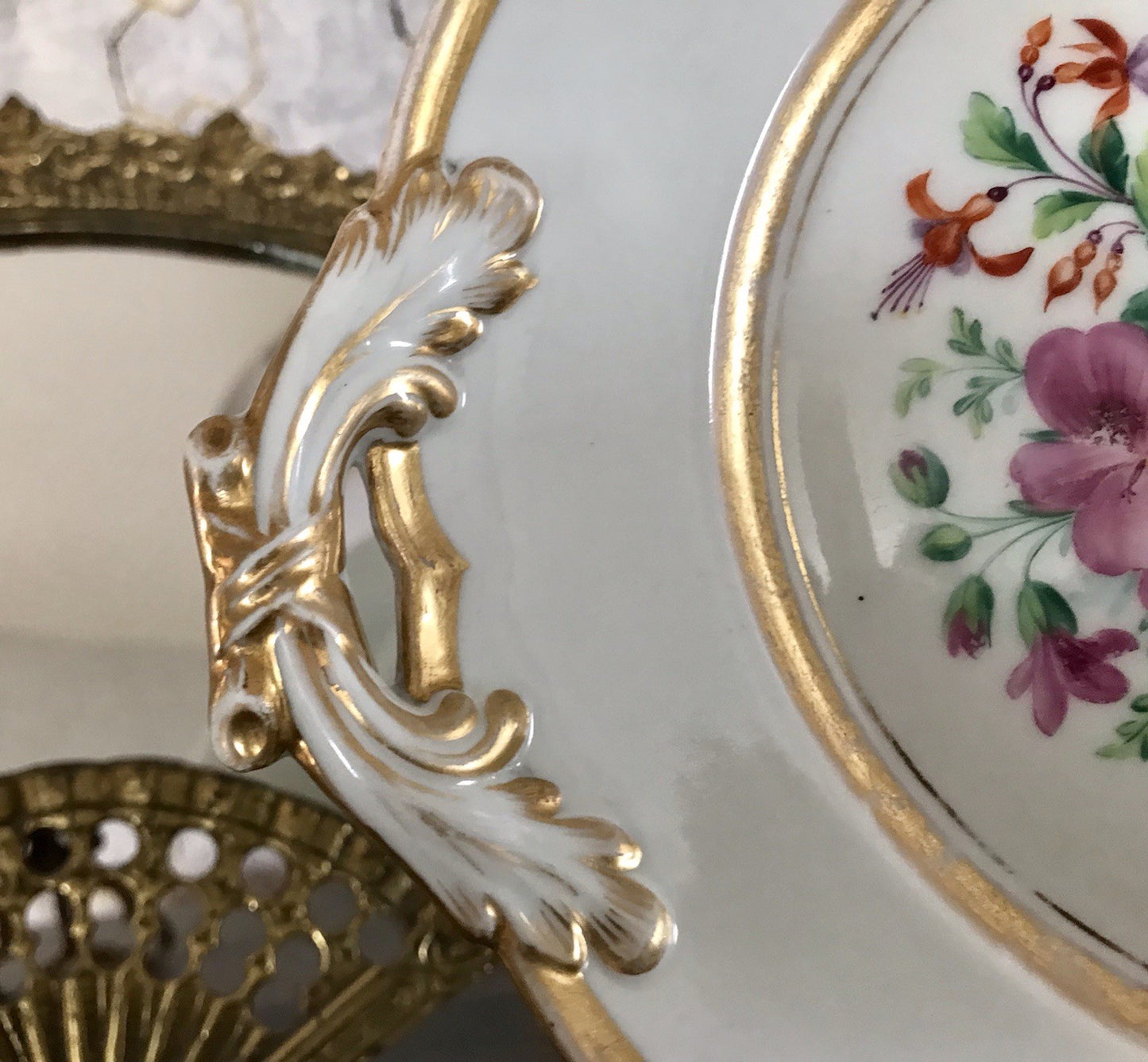 Antik Tielsch Porzellan Schale Zierschale Prunkschale um 1860 Blumenmalerei