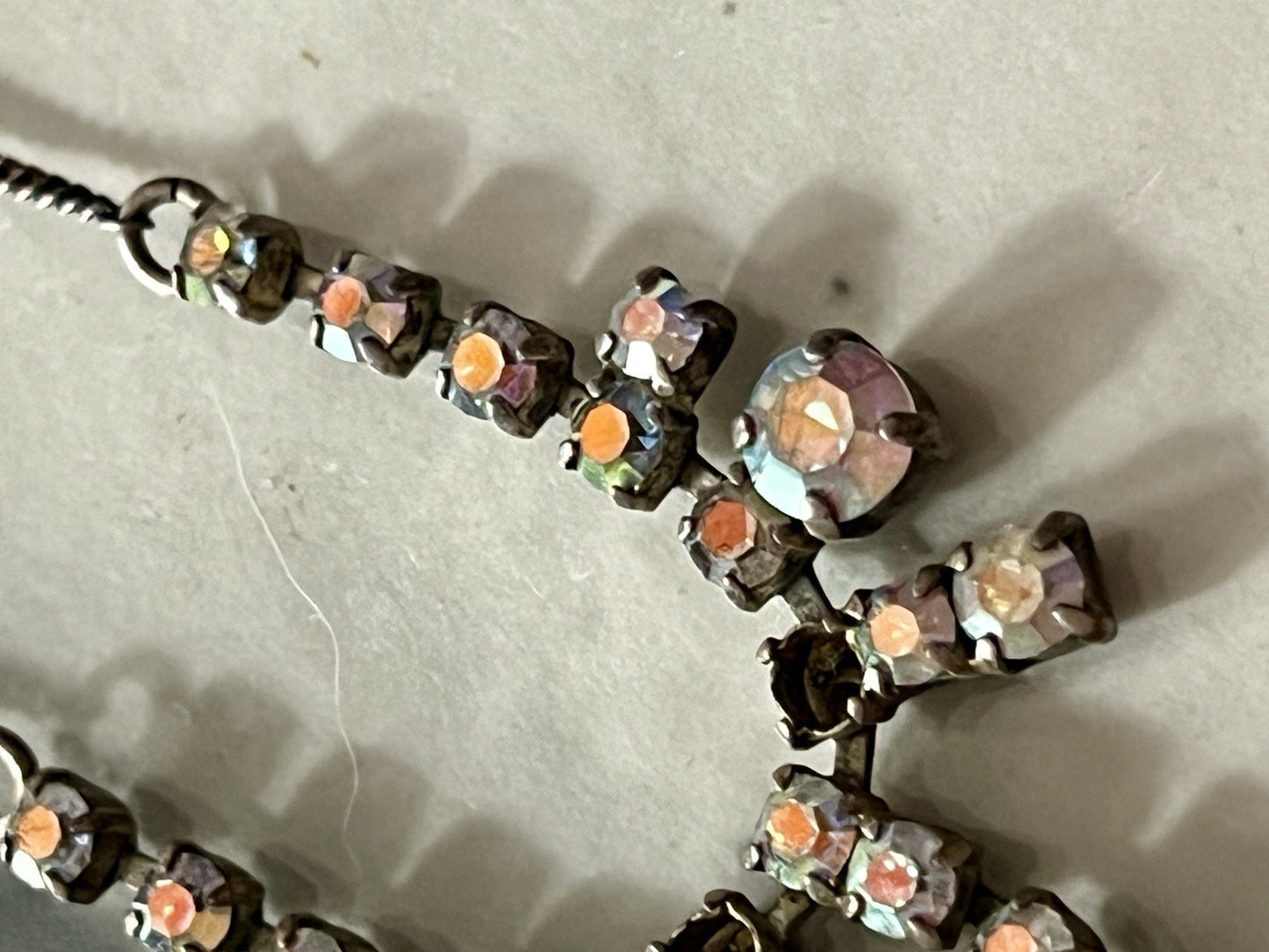 Vintage Antik? 835 Silber Collier Halskette Aurora Borealis? Steine