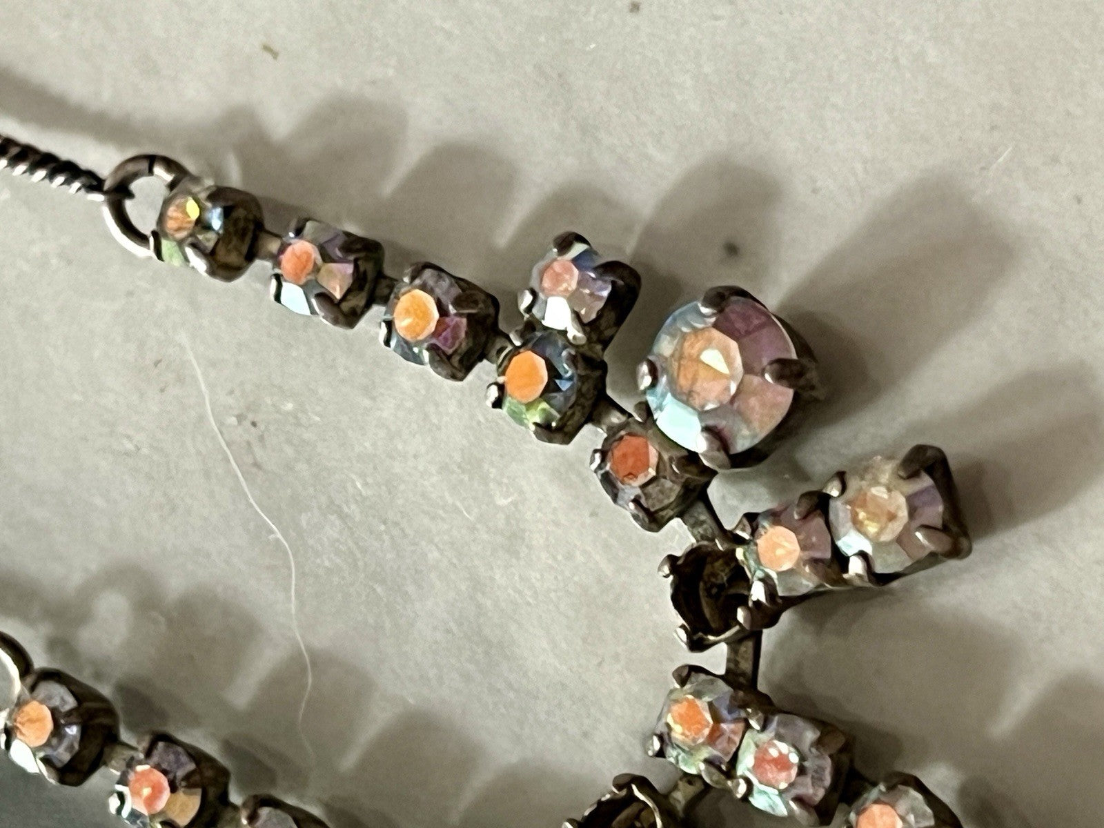 Vintage Antik? 835 Silber Collier Halskette Aurora Borealis? Steine