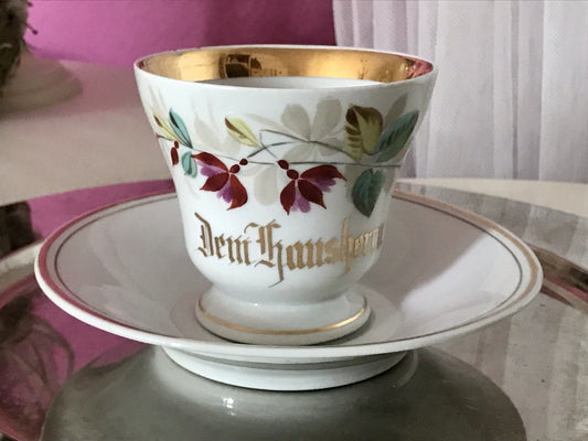 Antik Porzellan Andenken Becher Gedeck Sammeltasse Tasse „Dem Hausherrn“