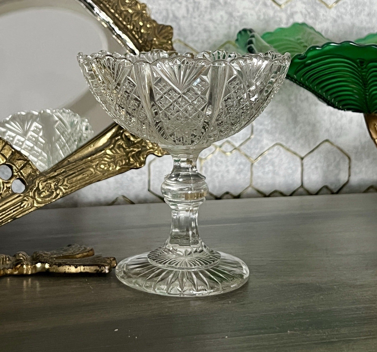 Antik Jugendstil Art Déco Pressglas Glas Fußschale Schale Zuckerschale