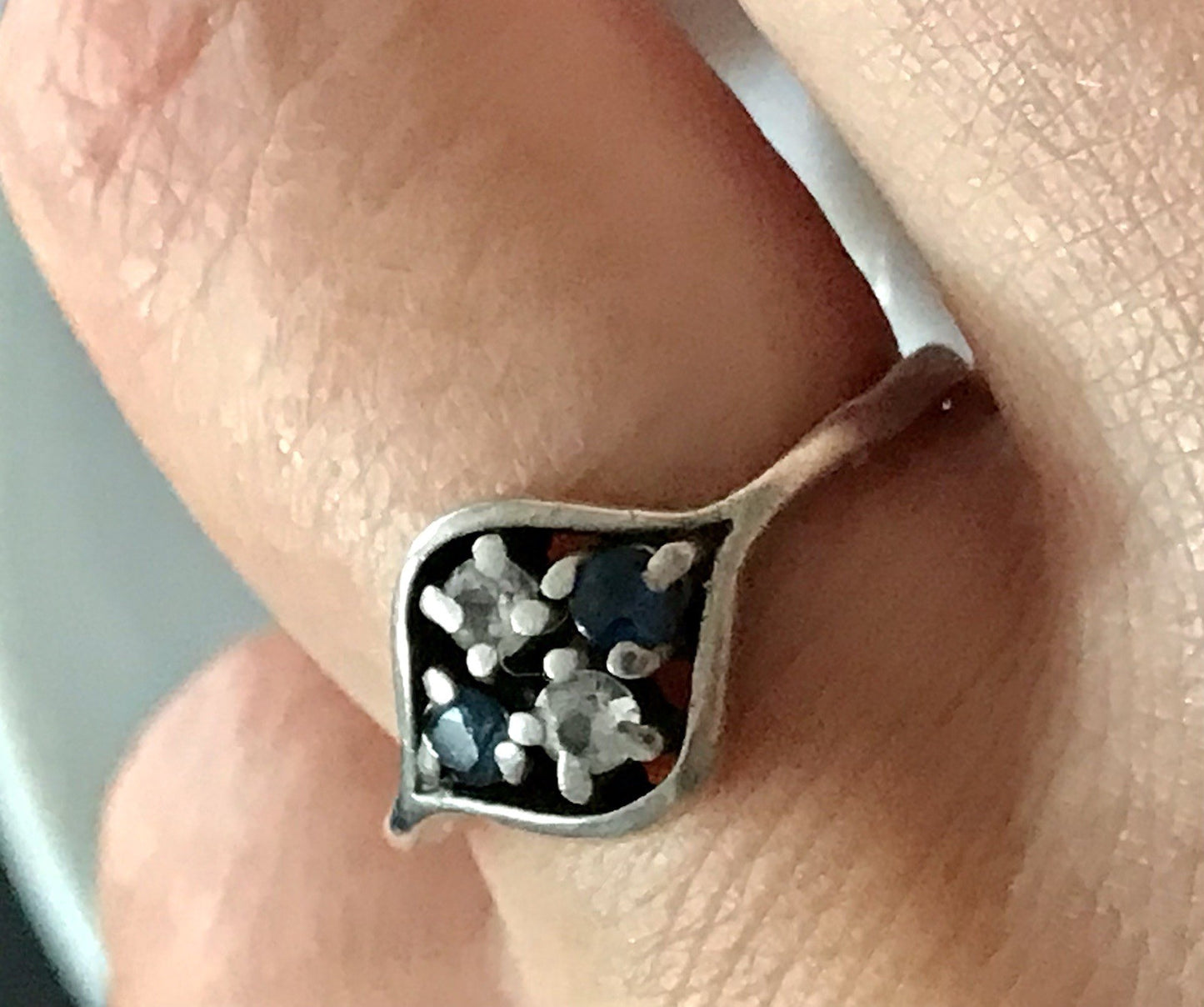 Antik ? Art Déco Damen Ring blaue farblose Steine Silber 925 Gr.51 52 Teka