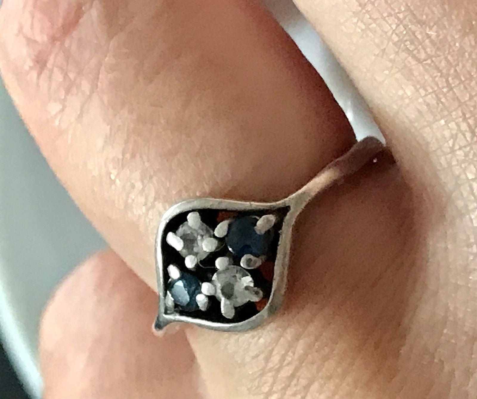 Antik ? Art Déco Damen Ring blaue farblose Steine Silber 925 Gr.51 52 Teka