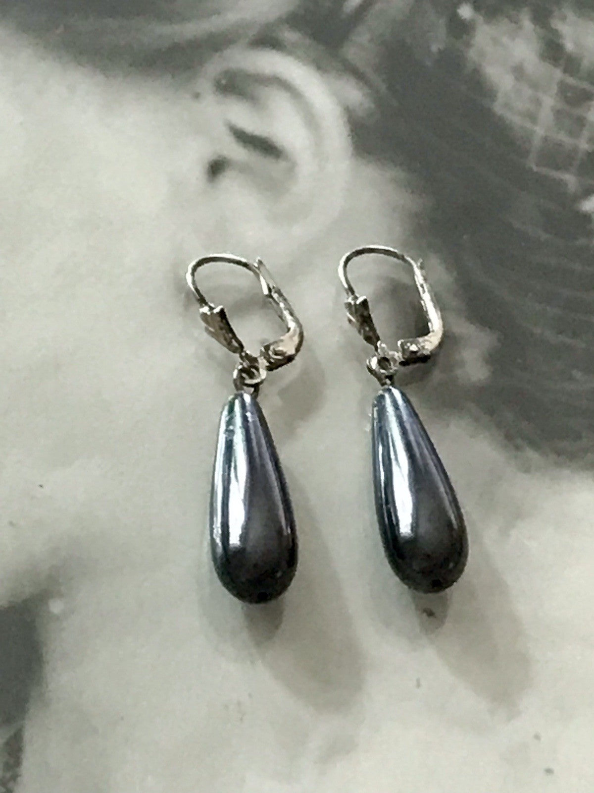 Antik Vintage Ohrhänger Ohrringe Hämatit Pampel DAMEN Silber 925