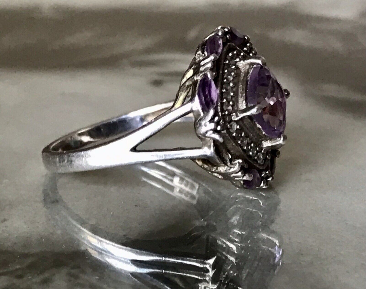 Antik Art Déco Edel DAMEN RING Silber 925 Amethyste Gr.57 58 18,1 18,5