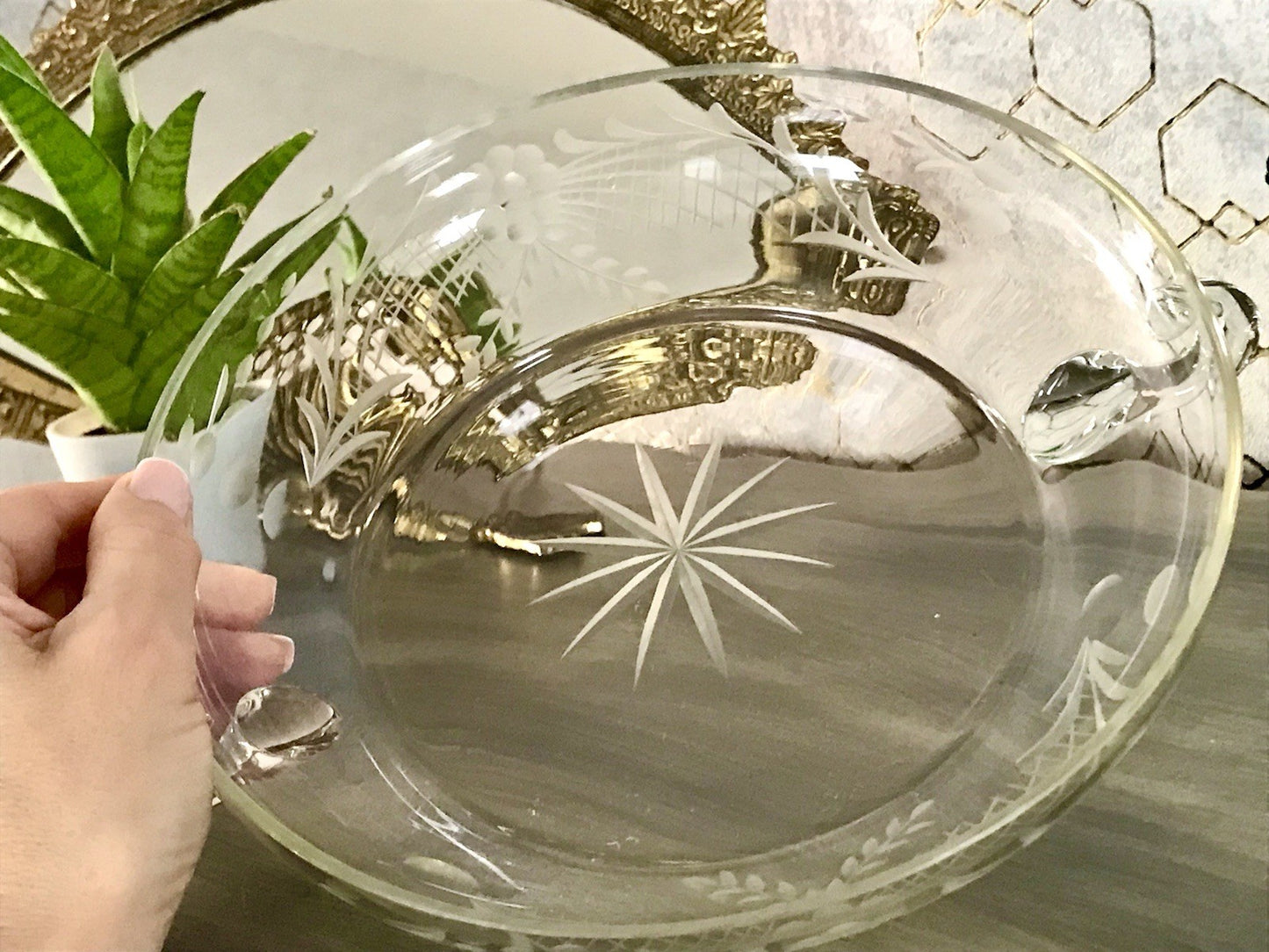 Antik EDEL Art Déco Schale Glasschale mundgeblasen geschliffen mit Henkeln