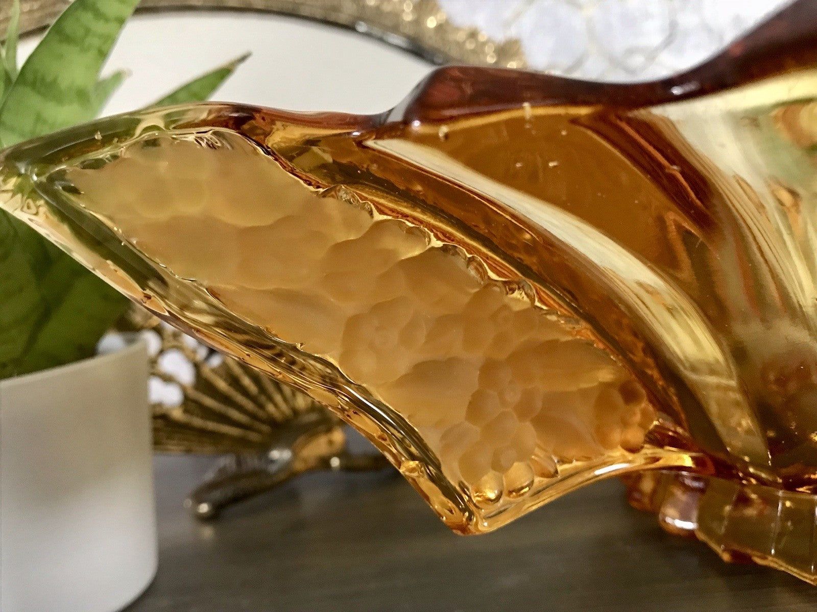 Antik Art Déco gelb Pressglas Schale Glas Brockwitz Prismen Fruchtschale 1941