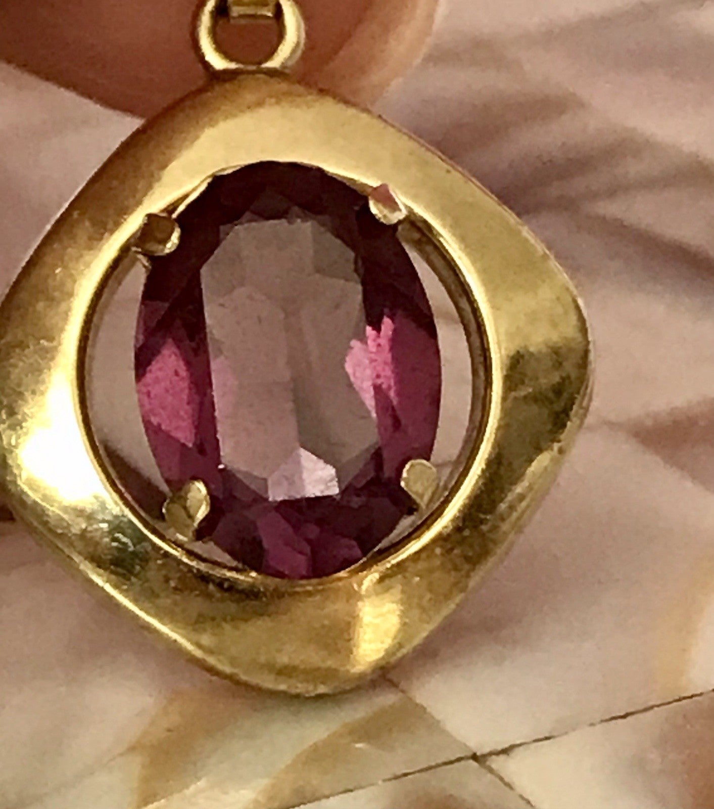Vintage Designer Anhänger lila Stein Amethyst? Amerik. Doublè vergoldet