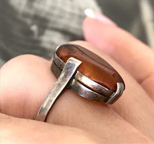 Alt Vintage Edel Bernstein DAMEN RING Silber 835 Super Design Gr. 56 57 schön!