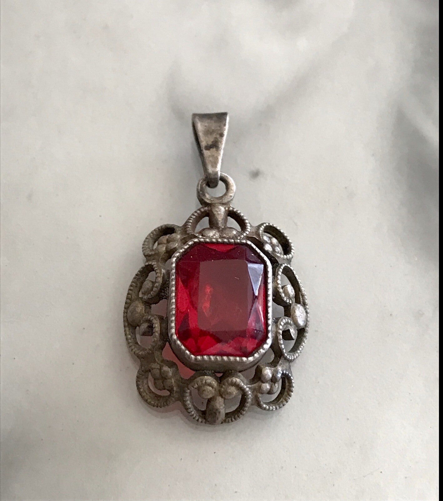 Antik Jugendstil Art Déco Edel Anhänger 835 Silber SUPER Design roter Stein