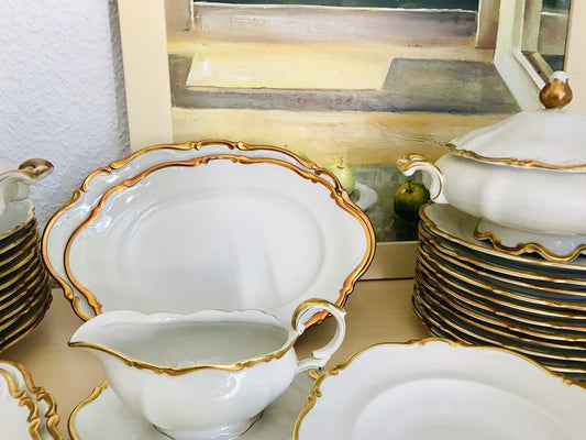 Antik Art Déco Porzellan Tafelservice goldene Ranke EDEL Mitterteich 12 Personen