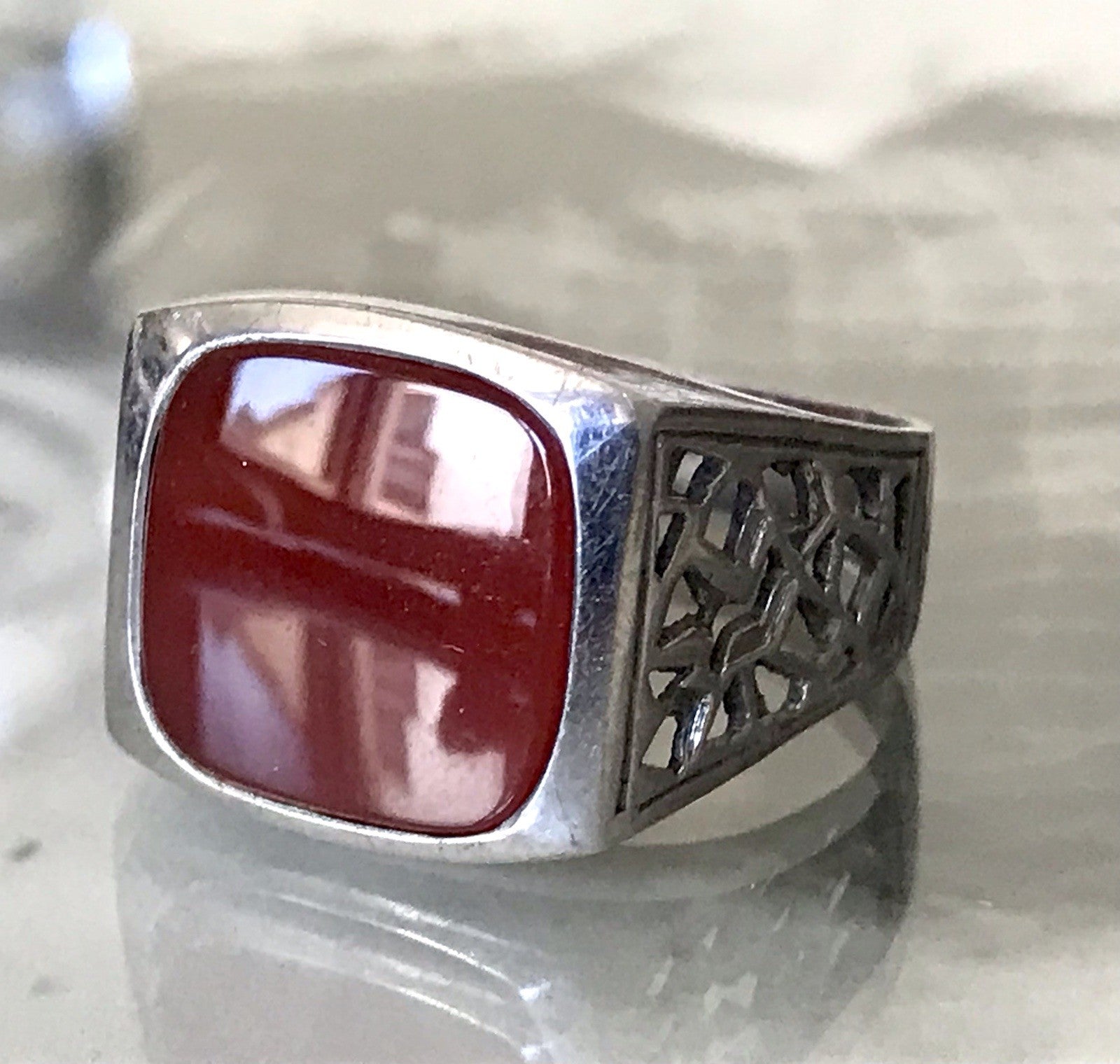 Antik alt Vintage Art Déco Herren RING Siegelring Karneol 835 Silber Gr.63