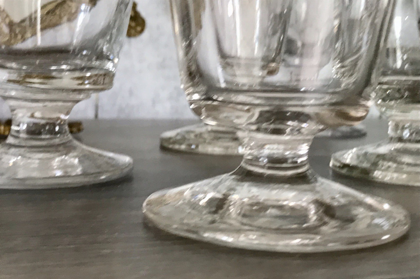 Antik 6 Fußbecher Becher Weinglas Pokalglas Glas ~ 1900 Eichstrich mundgeblasen