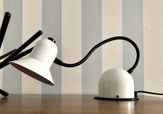 Vintage 70er Gelenkarm Tischleuchte Lampe Leuchte Stilplast Italy schwarz weiß