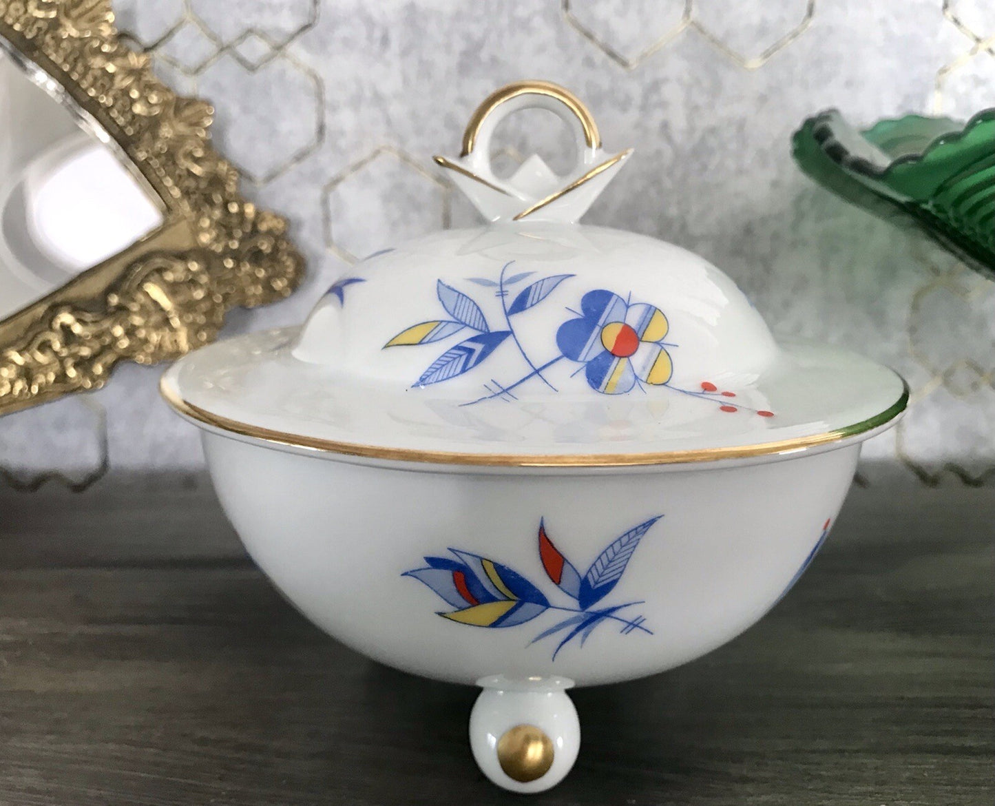 Antik Art Déco Porzellan Dose Deckeldose Schatulle Bonboniere Ullersricht Weiden